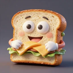 a cartoony sandwich eating itself, 3D render, realistic, 4K