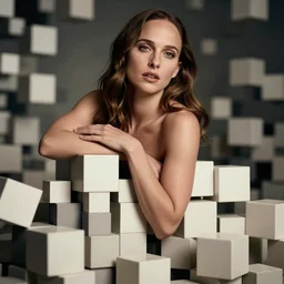 a beautiful natalie portman wearing a hundred cubes, seductive pose, ultrarealistic, dramatic lighting, cinematic, artstation, high detail, by hajime sorayama, peter mohrbacher, boris vallejo, aaron horkey