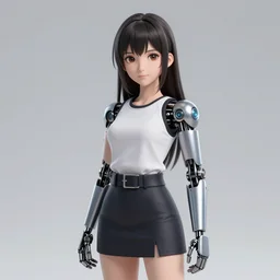 digital anime art, award winning render, girl with a robotic arm standing in a futuristic city , 40mm lense, gaussian blur.