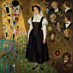 hyper realistic traditional japanese illustration of folk german maiden in the style of austin osman spare, wayne barlowe, gustav moreau, goward, gaston bussiere and roberto ferri, santiago caruso, bouguereau, klimt, saturno butto, sorayama. occult art, alchemical diagram