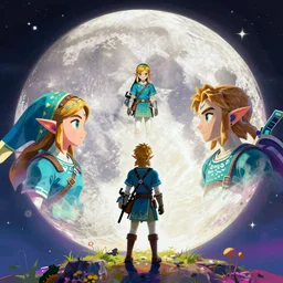 zelda botw, art by darrell k. sweet and peter elson and kinuko y. craft, trending on artstation, moon light first - person view iridescent colors, tonalism, very detailed, retrowave, exquisite corpse