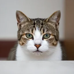 portrait of a dismayed cat peeking over an edge