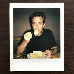 polaroid of john oliver eating cabbage