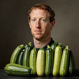 marc zuckerberg portrait by giuseppe arcimboldo. the portrait consists of zucchinis of different sizes.