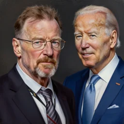 Walter White meets Joe Biden, photorealistic painting, cinematic, hyper realism, high detail