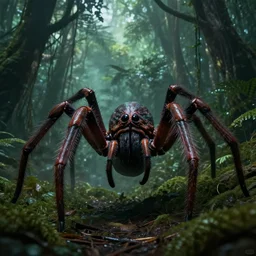 ''giant spider monster, horror, in the jungle, creepy art, fantasy artwork, cinematic shot, very detailed, by popular digital, details, lovecraft, high quality, 8 k, artstation''