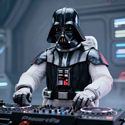 the most amazing dream of science fiction disc jockey darth vader astronaut rave, syd mead, ralph mcquarrie, dan mumford, moebius, hd, vibrant color, high contrast, digital illustration