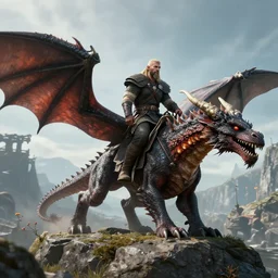a viking riding a dragons back, unreal engine 5