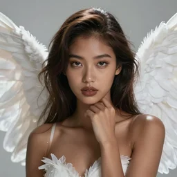 beautiful angel brown skin asymmetrical face ethereal volumetric light sharp focus