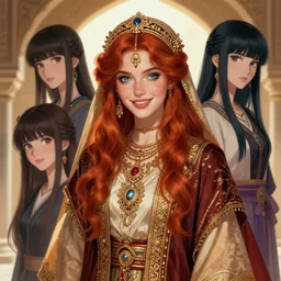 ! dream beautiful woman rim amari, dressed in tlemcen cheddar, karol bak, ayami kojima, artgerm, sakimichan, arab beauty, red hair, blue eyes, smile, concept art, fantasy - h 7 0 4 - c 9. 0 - n 4 - g - a k _ dpm _ 2 _ ancestral - s 9 6 0 8 1