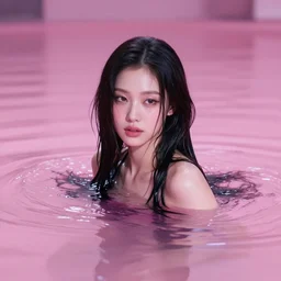 lee jin - eun emerging from pink water in cyberpunk theme by jesper ejsing, rule of thirds, seductive look, beautiful