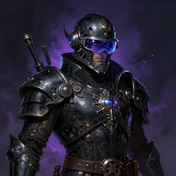 a highly detailed space pirate portrait of an interstellar criminal radiating a dark unholy aura, a divine cosmic punisher, ornate black futuristic gothic armor, intricate broken space helmet, VR iridium visor, cyber steampunk, digital painting, artstation, concept art, smooth, sharp focus, illustration, deep vibrant colors, hyperrealistic, photorealistic, trending on artstation in the style ofgreg rutkowski and thomas kinkade