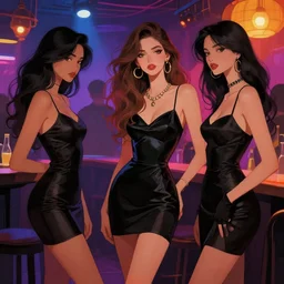 sensual beautiful delhi girls wearing western little black dresses inside a nightclub, epic scene, by victo ngai, kilian eng vibrant colours, dynamic lighting, digital art, winning award masterpiece, fantastically beautiful, illustration, aesthetically inspired by beksinski and dan mumford, trending on artstation, art by greg rutkowski, 8 k