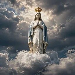 virgin mary statue made of dramatic cloud standing on dramatic clouds in sky