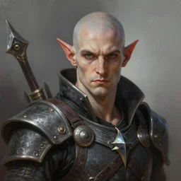 bald male aasimar warlock portrait, highly detailed, digital painting, artstation, sharp focus, illustration, art by tan zi and ayanamikodon and alphonse mucha and wlop