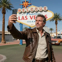 Mr Robert House from Fallout New Vegas, taking a selfie on the Las Vegas Strip, real, intricate, 8k,