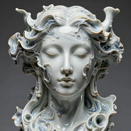 epic beautiful intricate and detailed concept art, made from porcelain, abstract female face vivid liquid fluid, sculpture, no background, symetrical