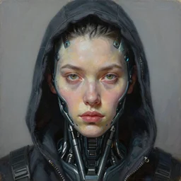 portrait of a cyberpunk assassin with cybernetic implants ( futuristic transhuman cyborg ), detailed realism face in painting, detailed beautiful portrait, oil painting masterpiece, cyberpunk art, 8 k resolution, smooth, sharp focus, trending on artstation, by rembrandt