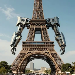 realistic physically based rendering of a giant mechanical robot at the eiffel tower by jack kirby and simon bisley, epic, awesome trendy color palette, cinematic