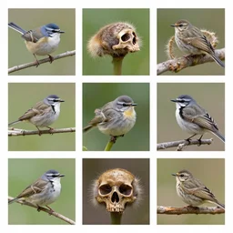 montage of style sheets, 🐦 💀, macro photograph by naturalists