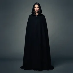 full body portrait of woman with cloak by melanie delon, dark
