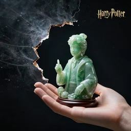 A digital art. A rip in spacetime. Did this device in her hand open a portal to another dimension or reality?! Harry Potter, jade sculpture by Dustin Nguyen neat