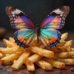hyperrealistic dslr film still of amorphous french fries disguised as butterfly, stunning 8 k octane comprehensive 3 d render, inspired by istvan sandorfi & greg rutkowski & unreal engine, perfect symmetry, dim volumetric cinematic lighting, extremely hyper - detailed, extremely lifelike attributes & lifelike texture, intricate, masterpiece, artstation, stunning