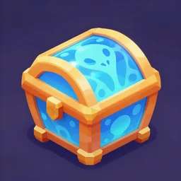 colorful mobile game asset isometric orange blue glowy safira chest with an alien organic pattern low poly vector design bioluminescent alien - like avatar pandora plants, dark light aesthetic behance black background hyper - detailed