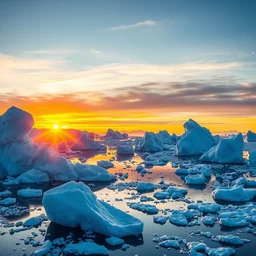 beautiful landscape photography by marc adamus, greenland, floating icebergs, sunset, dramatic lighting