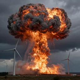the end of the world, apocalypse, stormy weather, nuclear explosions, fire tornado, wind farm