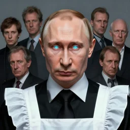 vladimir putin, putin in japanese maid dress, glowing eyes, by donato giancola and greg rutkowski and wayne barlow and zdzisław beksinski, realistic face, digital art