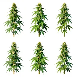 game asset sheet, material study, 2 d sprite, ultra dense flowering cannabis plants