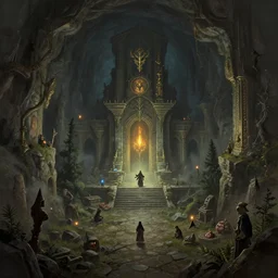 Ancient underground World of Warcraft Dungeon D&D, in stvle of Greg Rutkowski, trending on ArtStation, dark fantasy, great composition, matte painting concept art, highly detailed, scenery, 8K, official fanart behance hd by Jesper Eising, by RHADS, Makoto Shinkai and Lois van baarle, ilya kuvshinov