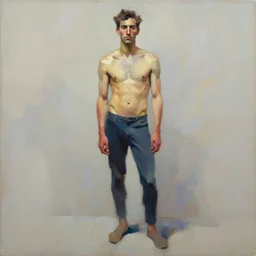 male character full body stylized portrait poly oil painting expressive brushstrokes by james gilleard