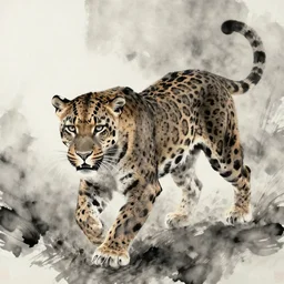 emotional movement of panthers, ink painting, high quality,