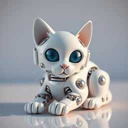 a modern cybernetic cat made from porcelain and steel, insane reflexions, pastel colored, daylight, peaceful, 8 k, ambient occlusion, octane render