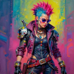 a portrait of an apocalyptic scifi punk rock biker character design, psychedelic vibrant colors, futuristic punk rock fashion, oil painting by michael whelan art, sharp focus, realistic, highly detailed, 8 k