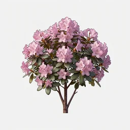 an isolated rhododendron azalea plant, full view, centered, 3 d render, art nouveau dark outlines, ultra realistic, masked transparent flat background, popular on sketchfab, pixelsquid, unreal engine, zbrush, vray, 8 k, volumetric lighting, super focused, no blur, trending on artstation, octane render, ultra detailed, hyperrealistic, by james gurney, greg rutkowski and alphonse mucha