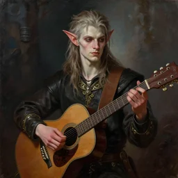 a painting of a young tiefling holding a guitar from gwent cards, art by anders zorn, wonderful masterpiece by greg rutkowski, beautiful cinematic light, american romanticism by greg manchess, jessica rossier