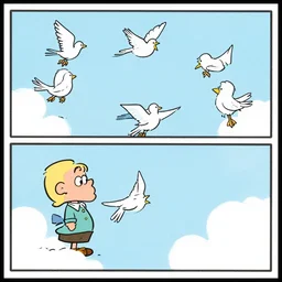 a still frame from comic strip, birds dancing clouds 1 9 5 0, herluf bidstrup, new yorker illustration, monochrome contrast bw, lineart, manga, tadanori yokoo, simplified,
