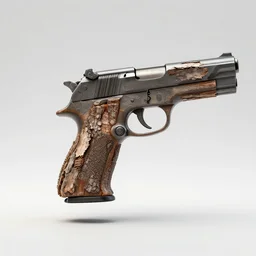 professional photograph of a gun made out of tree bark. Trending on artstation.
