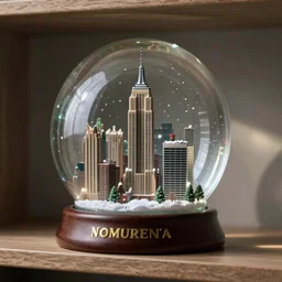 snow globe of new york city, on a shelf, artstation, photorealism
