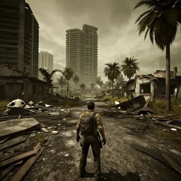 Miami in ruins post-nuclear war in Fallout 4, in game screenshot