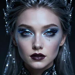 kerli koiv as a ice queen frozen eylashes, darkwave, darksynth, concept headshot art, sharp, digital matte painting, art by luis royo, greg rutkowski, wlop, dramatic lighting, trending on artstation