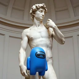 a photorealistic image of michelangelo's sculpture of among us