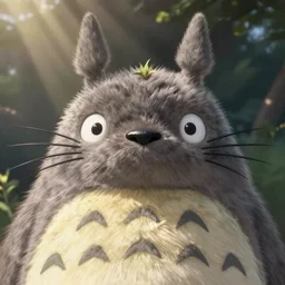 portrait of real life totoro, hyperrealistic, very detailed fur, big detailed eyes, sharp focus, fine lines, fine art, soft colors, in rays of sunlight, environmental background, detailed painting by mark arian, artgerm, bastien lecouffe - deharme