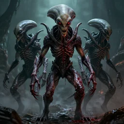 an alien species is discovered, demonic cyborgs, hungry for human blood, dread, horror, highly detailed, high quality, high resolution
