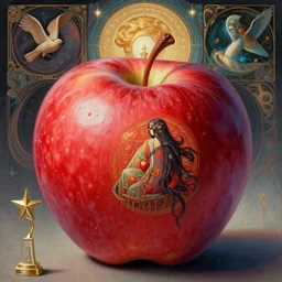 an apple by artstation, deviantart, artspace, artspan, artslant, etsy, pixiv, artfol, behance, instagram, artbox, artube, artstar, artsy, minted, beeple, artgerm, surrealism, hyperrealism, symbolism, masterpiece, award - winning intricate 4 k