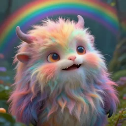 hyperrealistic close-up baroque psychedelic!! god happy fluffy kind! creature!! peaceful! kind spirit of nature highly detailed concept art eric zener elson peter cinematic hard rainbow lighting high angle hd 8k sharp shallow depth of field, inspired by Zdzisław Beksiński