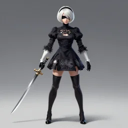 full body shot of 2B (Nier Automata) as a Starcraft 2 character, artstation cgsociety highly-detailed